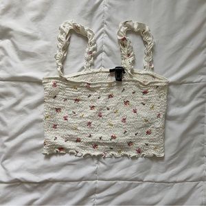 white and floral ruched summer crop top